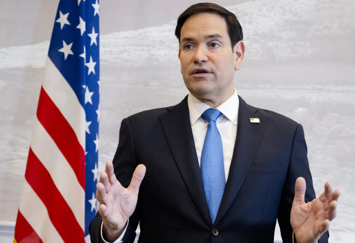 U.S. Secretary of State Marco Rubio speaks to the media during a refueling stop at Shannon Airport in Shannon, Ireland, March 12, 2025, as he travels from talks with Ukraine in Saudi Arabia to attending a G7 Foreign Ministers meeting in Canada. (Saul Loeb/POOL/AFP via Getty Images)