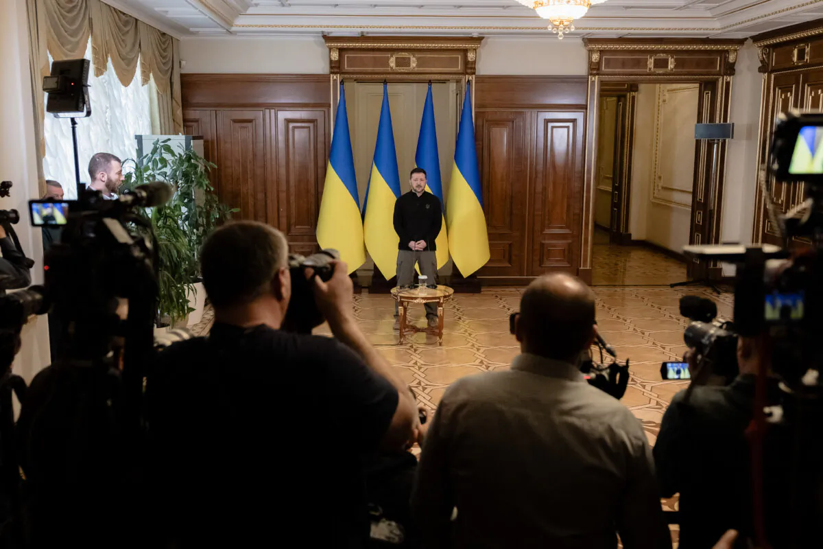 Ukraine's President Volodymyr Zelensky speaks during a press conference in Kyiv on March 12, 2025, amid the Russian invasion of Ukraine. Ukraine can discuss security guarantees with its partners after the implementation of a ceasefire, President Volodymyr Zelensky said on March 12, 2025, as a 30-day truce proposal was still awaiting a response from Russia. (Photo by Roman PILIPEY / AFP) (Photo by ROMAN PILIPEY/AFP via Getty Images)