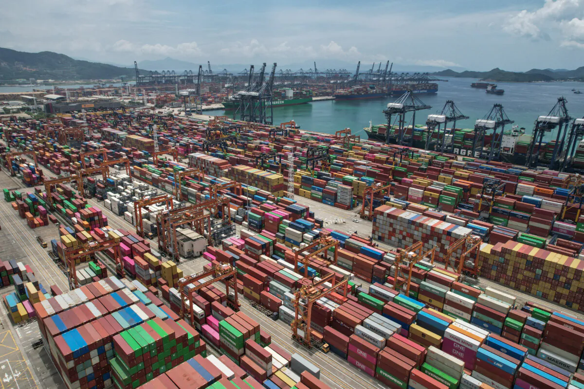 Cargo containers and gantry cranes at Yantian Port in Shenzhen, China, on June 12, 2024. (Jade Gao/AFP via Getty Images)