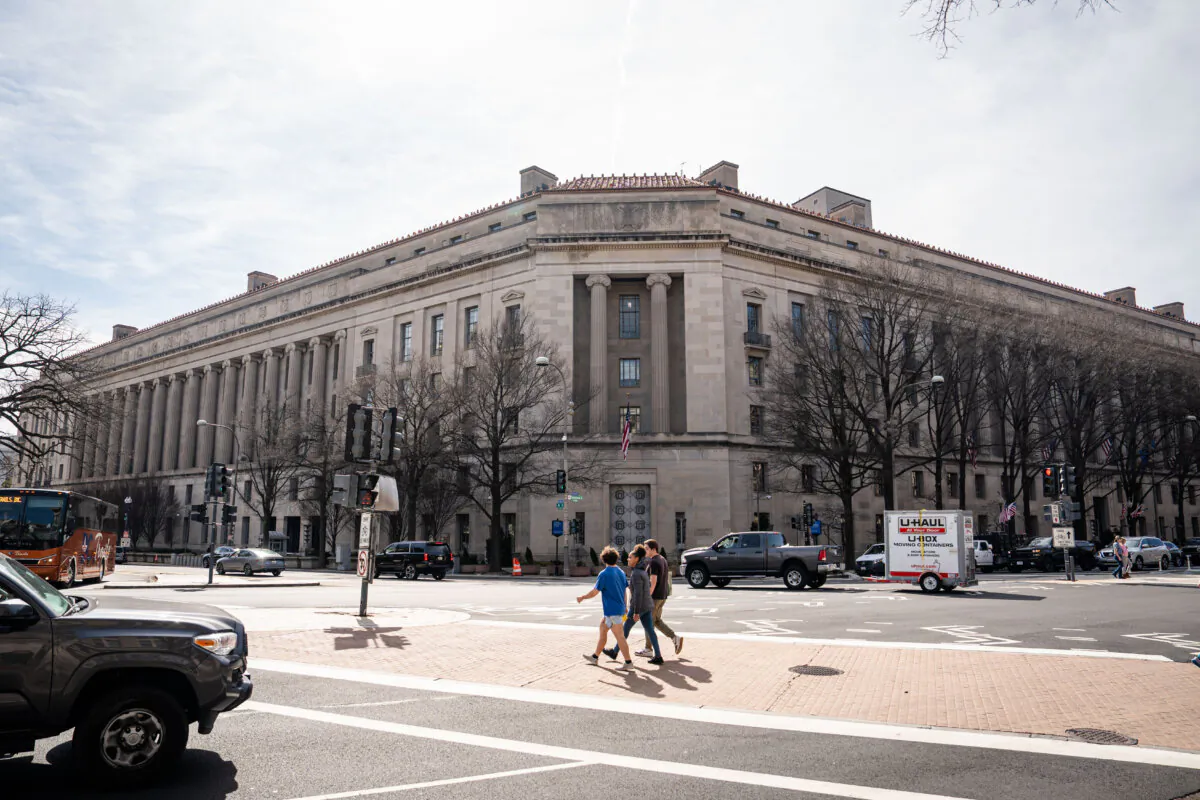 The Department of Justice in Washington on March 10, 2025. (Madalina Vasiliu/The Epoch Times)
