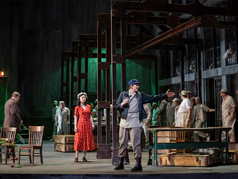 The cast of Beethoven's "Fidelio," with Lise Davidsen (C) as Leonora. (The Metropolitan Opera)