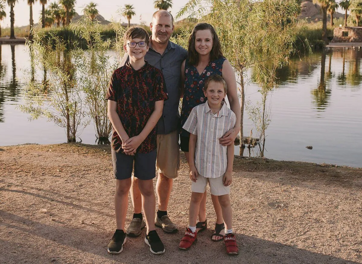 North Dakota Sen. Doug Larsen (2nd L) with his wife, Amy, and their two sons, Christian and Everett at Papago Park in Phoenix on Sept. 29, 2023. (Samantha Brammer/Samantha Rose Photography LLC via AP)