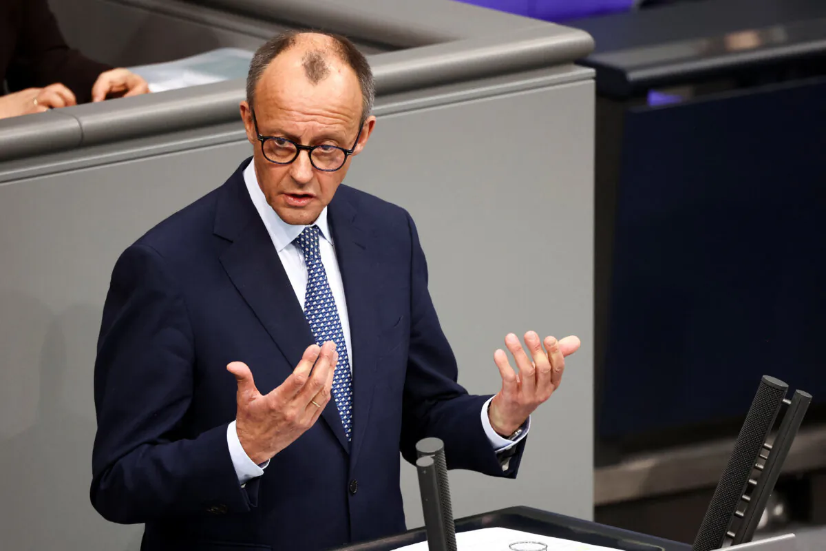 Germany's chancellor-in-waiting and leader of the Christian Democratic Union party (CDU) Friedrich Merz speaks in the German Bundestag, Berlin, Germany, March 13, 2025. (Liesa Johannssen/Reuters)