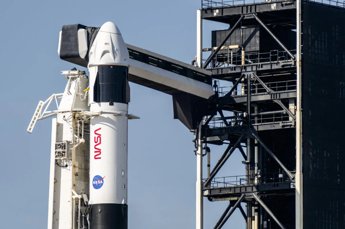 The SpaceX Falcon 9 rocket and Dragon spacecraft ahead of a launch at Launch Complex 39A at the NASA’s Kennedy Space Center in Cape Canaveral, Fla., on March 14, 2025. (Brandon Bell/Getty Images)
