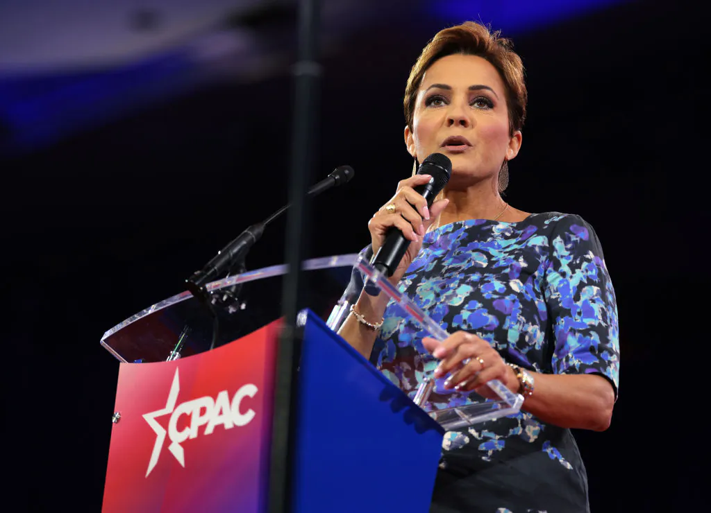 Kari Lake, President Donald Trump's choice to lead Voice of America, speaks at the Conservative Political Action Conference at the Gaylord National Resort Hotel and Convention Center in Oxon Hill, Md., on Feb. 21, 2025. (Kayla Bartkowski/Getty Images)