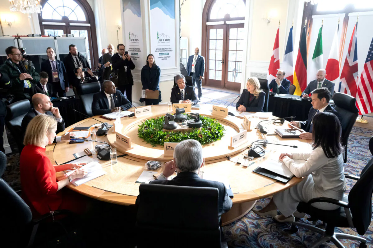 Canadian Foreign Minister Melanie Joly speaks during the G7 foreign ministers meeting in La Malbaie, Quebec, Canada, on March 13, 2025. (Saul Loeb/Pool via Reuters)