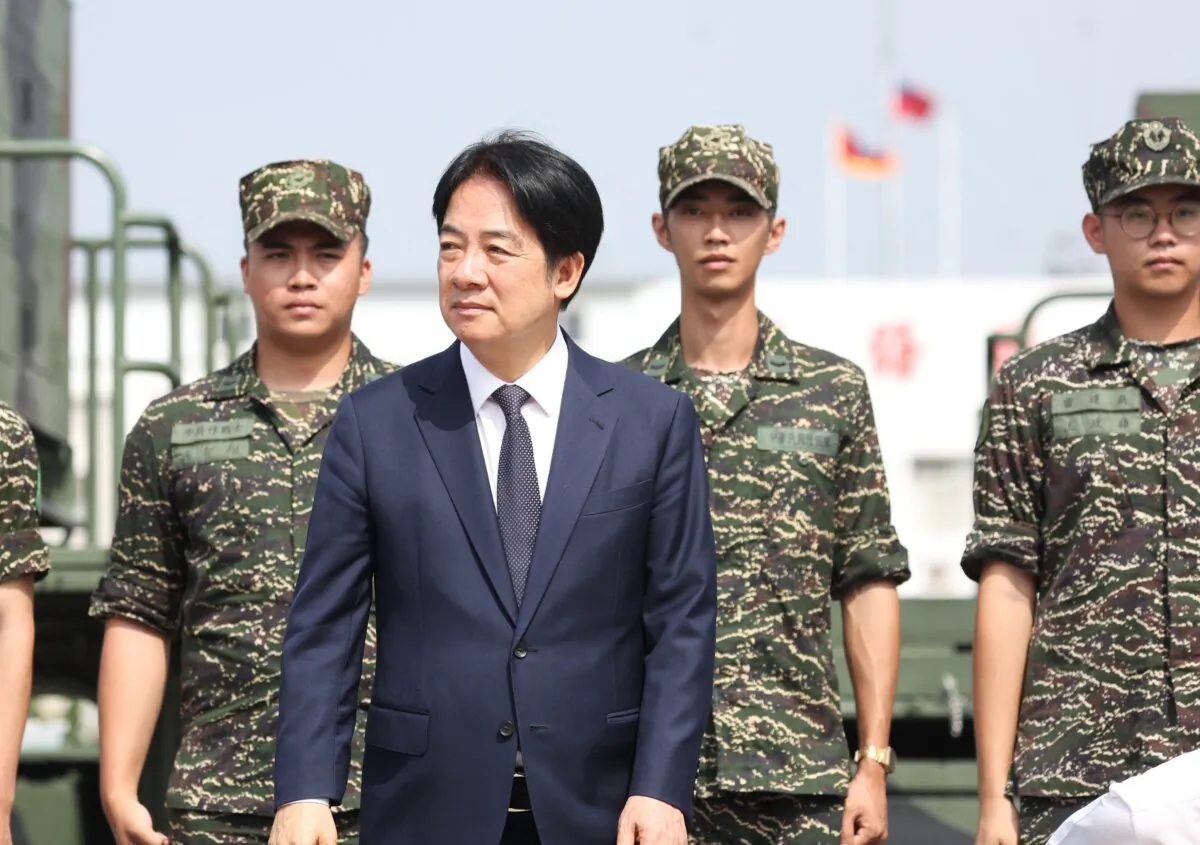 Taiwanese President Lai Ching-te arrives at a naval base in Taoyuan, Taiwan, on Oct. 18, 2024. (I-Hwa Cheng/AFP via Getty Images)