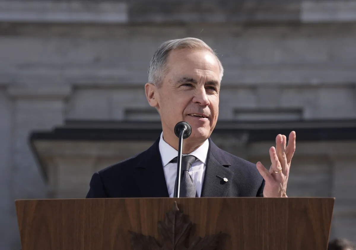 Prime Minister Mark Carney holds a press conference following a swearing-in ceremony at Rideau Hall in Ottawa on March 14, 2025. (The Canadian Press/Adrian Wyld) 