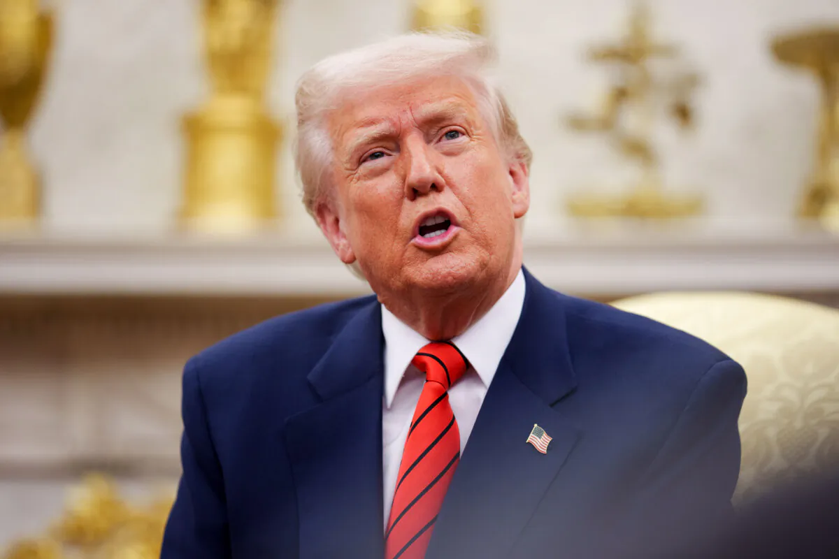 President Donald Trump speaks during a meeting with NATO Secretary General Mark Rutte in the Oval Office of the White House on March 13, 2025. (Andrew Harnik /Getty Images)