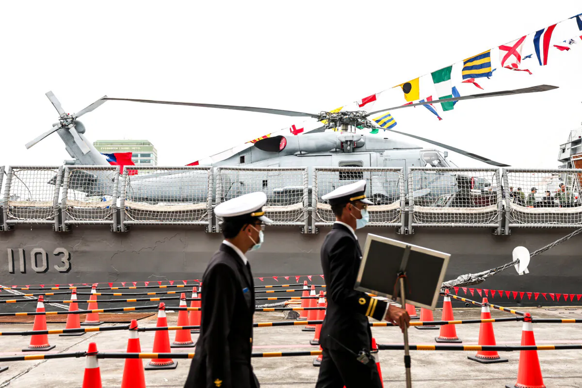 An S-70C helicopter on board the Taiwanese navy frigate ROCS Cheng Kung during an open day event for the public at the Keelung Port in Taiwan on March 17, 2025. (I-Hwa Cheng/AFP via Getty Images)