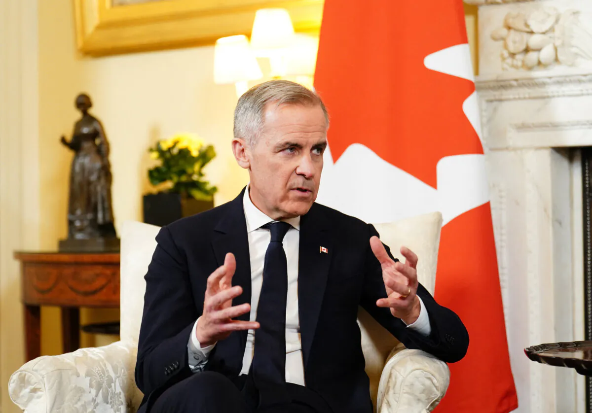 Prime Minister Mark Carney speaks during a bilateral meeting with Britain's Prime Minister Keir Starmer inside 10 Downing Street, in central London, on March 17, 2025. (Jordan Pettitt/POOL/AFP via Getty Images)