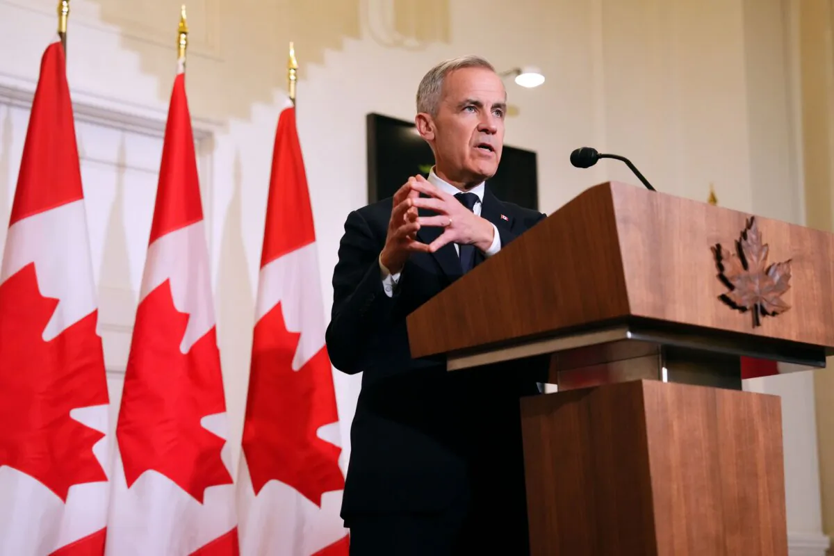 Prime Minister Mark Carney speaks to media during a press conference at Canada House in London on March 17, 2025. (The Canadian Press/Sean Kilpatrick)