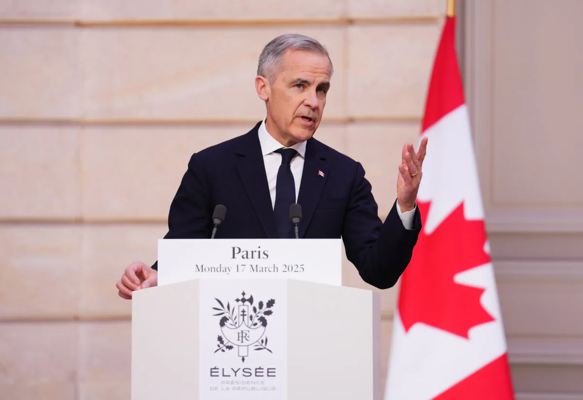 Prime Minister Mark Carney speaks at the Palais de l'Elysee in Paris on March 17, 2025. (The Canadian Press/Sean Kilpatrick)