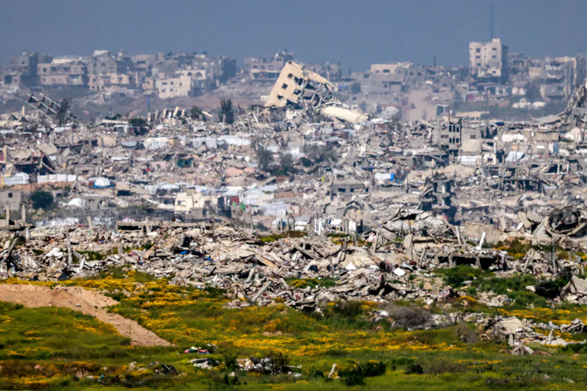 Destroyed buildings are pictured in the northern Gaza Strip, across the border from Israel, on March 18, 2025. The Israel Defense Forces said that it resumed airstrikes against Hamas targets in the Gaza Strip amid stalled negotiations to extend a cease-fire. (Menahem Kahana/AFP via Getty Images)