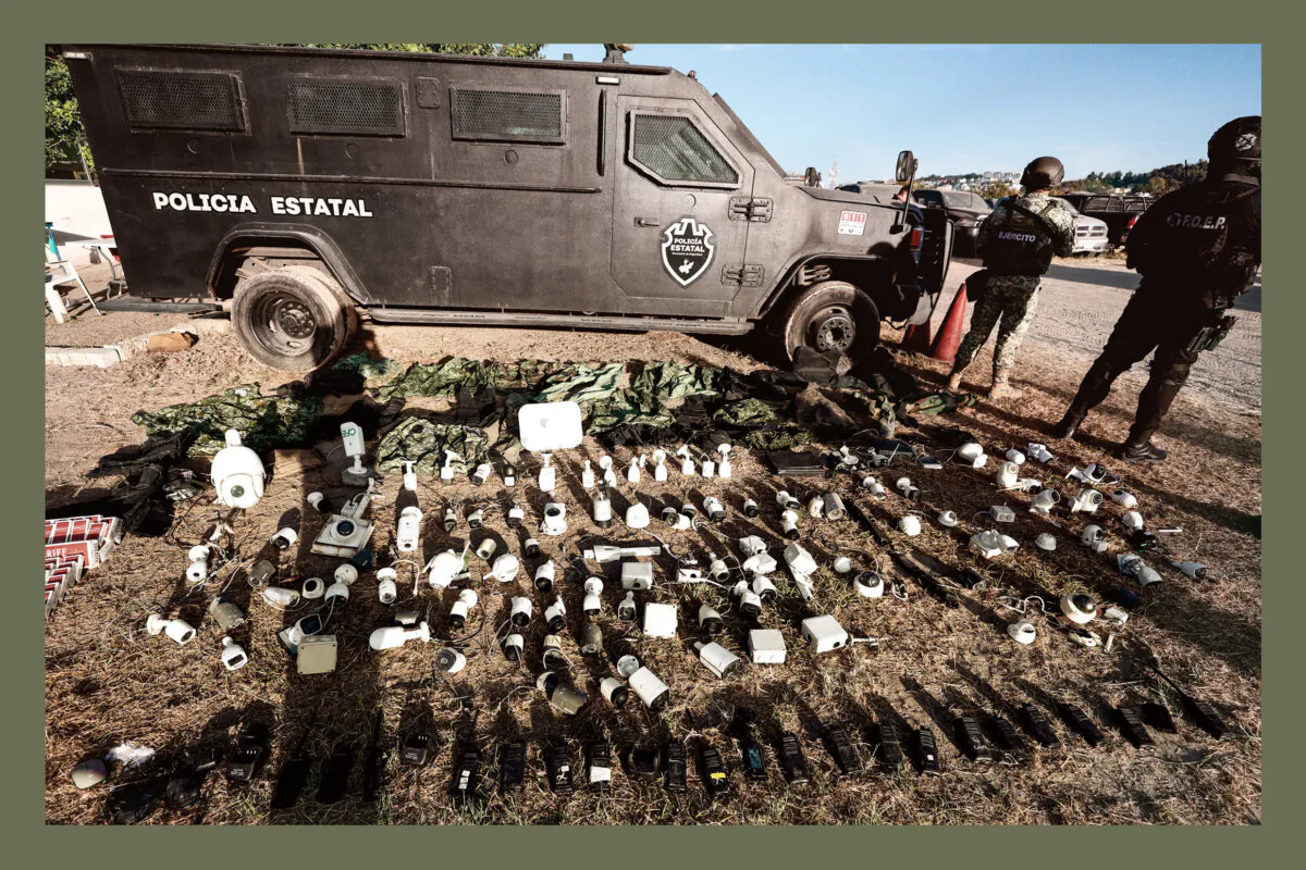 Seized video recordings and satellite cameras are pictured after a joint operation against drug cartels in Tlaquepaque, Mexico, on Feb. 13, 2025. (Ulises Ruiz/AFP via Getty Images)