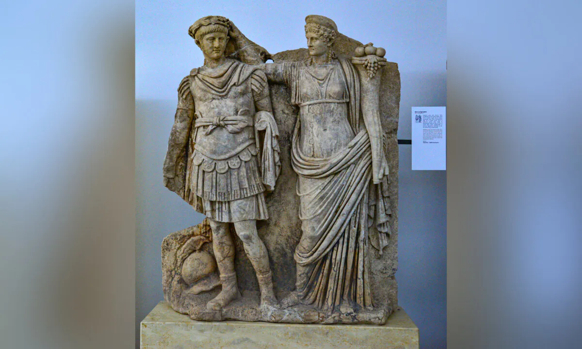 Sculpture of Agrippina crowning her 16-year-old son Nero as emperor of Rome, in the Aphrodisias Museum in Turkey. (SinanDogan34/Shutterstock)