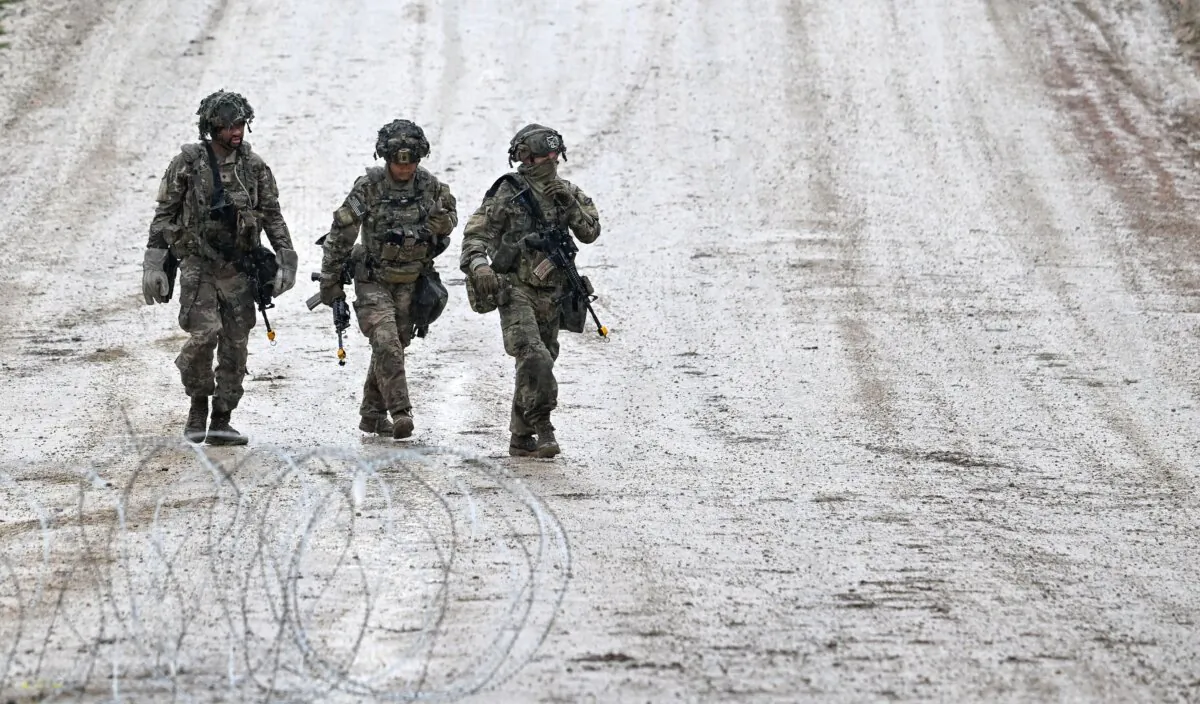 U.S. soldiers in an exercise area during the U.S. Army Europe and Africa-directed exercise Combined Resolve 19 at the Hohenfels trainings area in southern Germany on Oct. 24, 2023. (Christof Stache/AFP via Getty Images)