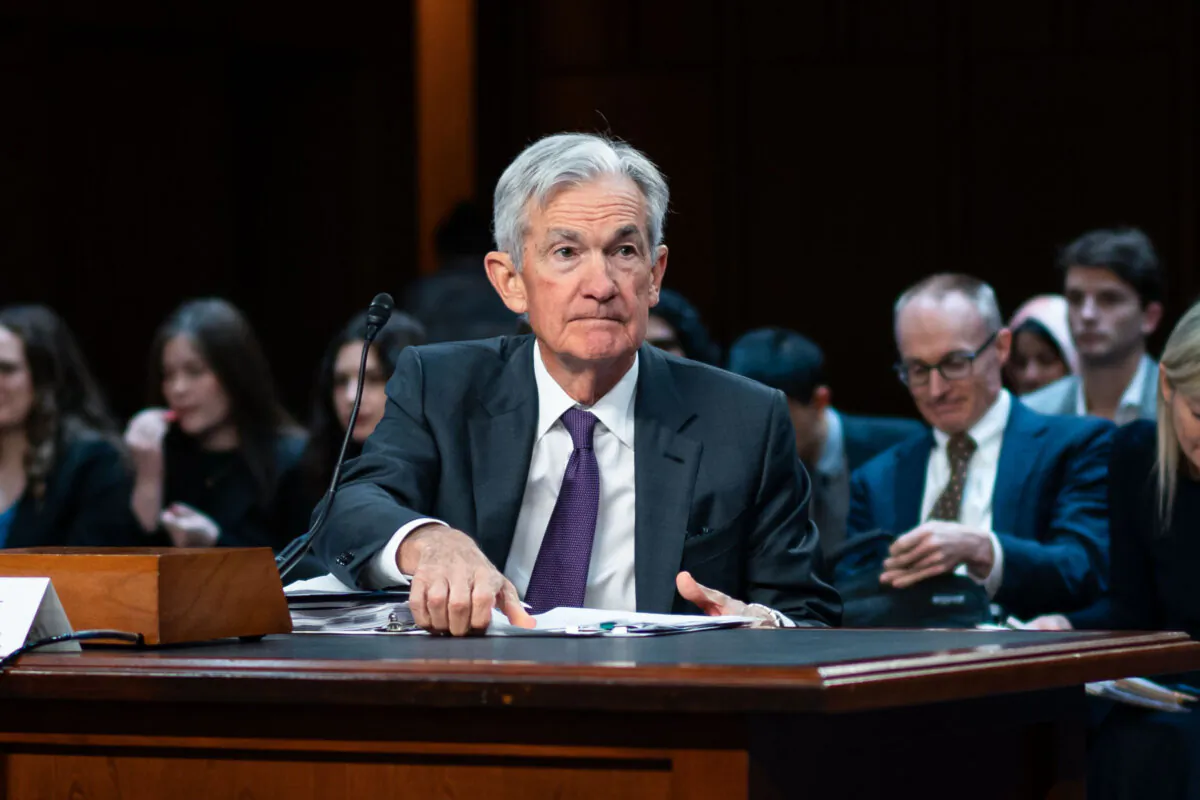 Federal Reserve Chairman Jerome Powell after testifying before the Senate Committee on Banking, Housing, and Urban Affairs on Capitol Hill on Feb. 11, 2025. (Madalina Vasiliu/The Epoch Times)