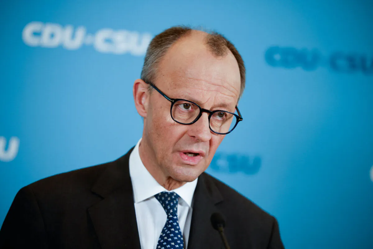 German Chancellor-designate Friedrich Merz speaks to reporters after he reached an agreement with the Greens on a massive increase in state borrowing just days ahead of a parliamentary vote next week, in Berlin on March 14, 2025. (Axel Schmidt/Reuters)