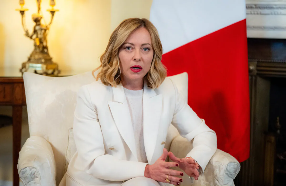 Italian Prime Minister Giorgia Meloni inside 10 Downing Street ahead of a bilateral meeting with UK Prime Minister Keir Starmer to discuss a wide range of issues including migration, Ukraine and European security, in London on March 2, 2025. (Ben Whitley - WPA Pool/Getty Images)