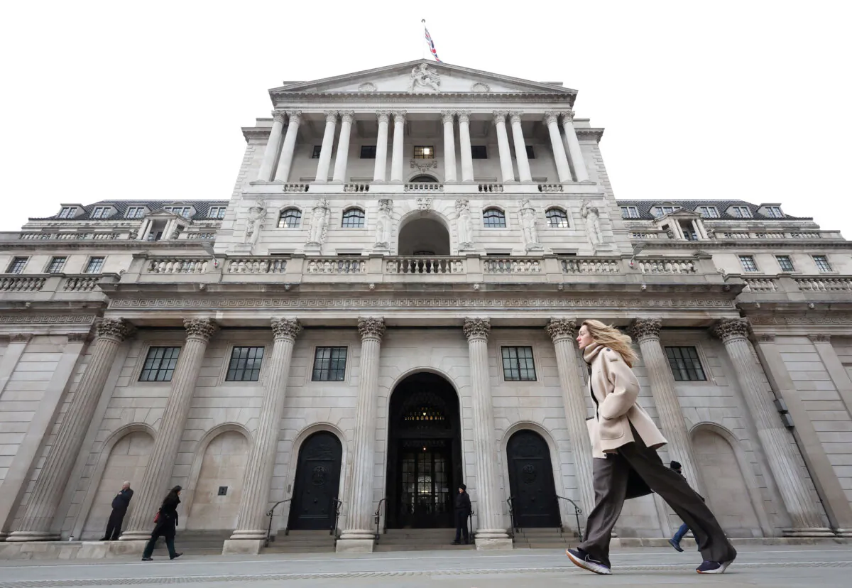 The Bank of England in London on Feb. 3, 2025. (Toby Melville/Reuters)