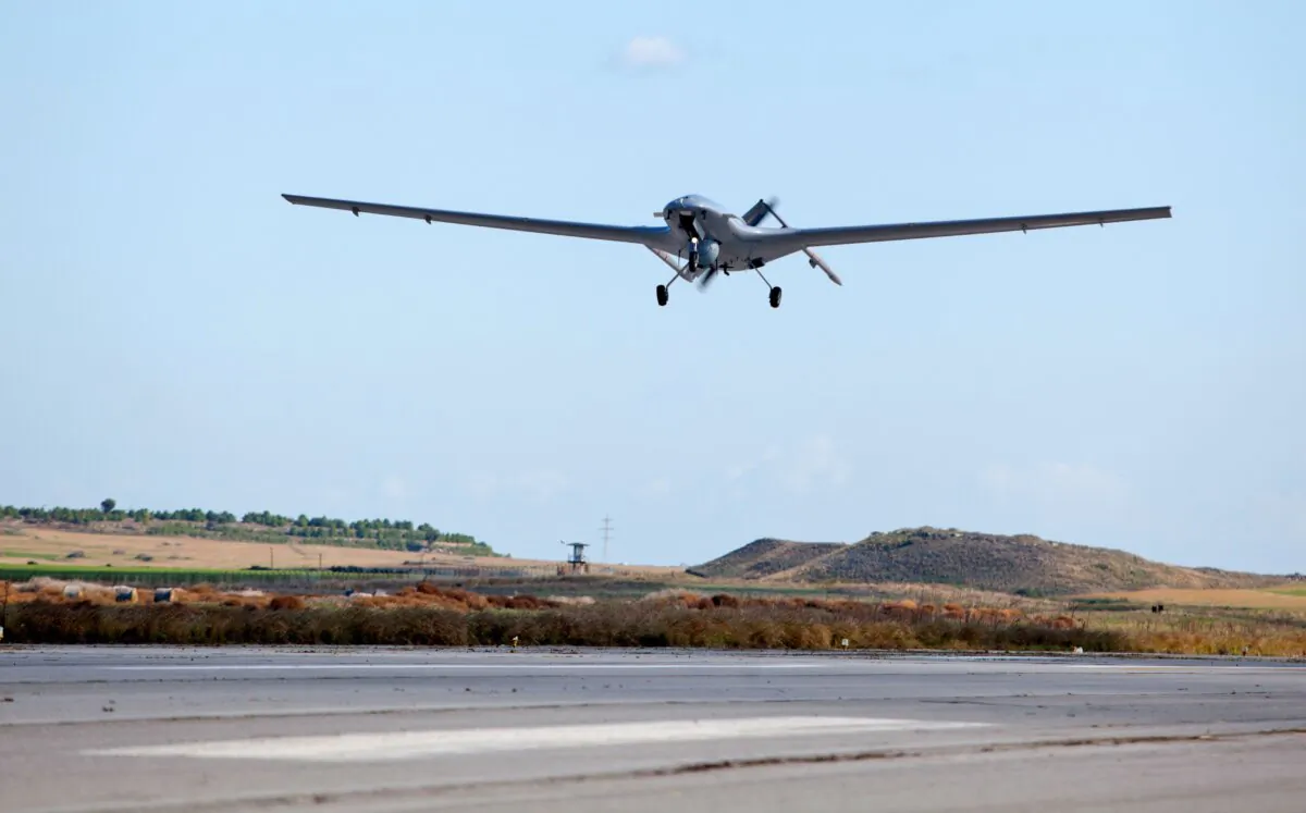 A Bayraktar TB2 drone flies at a military airbase in the self-proclaimed Turkish Republic of Northern Cyprus on Dec. 16, 2019. (Birol Bebek / AFP via Getty Images)