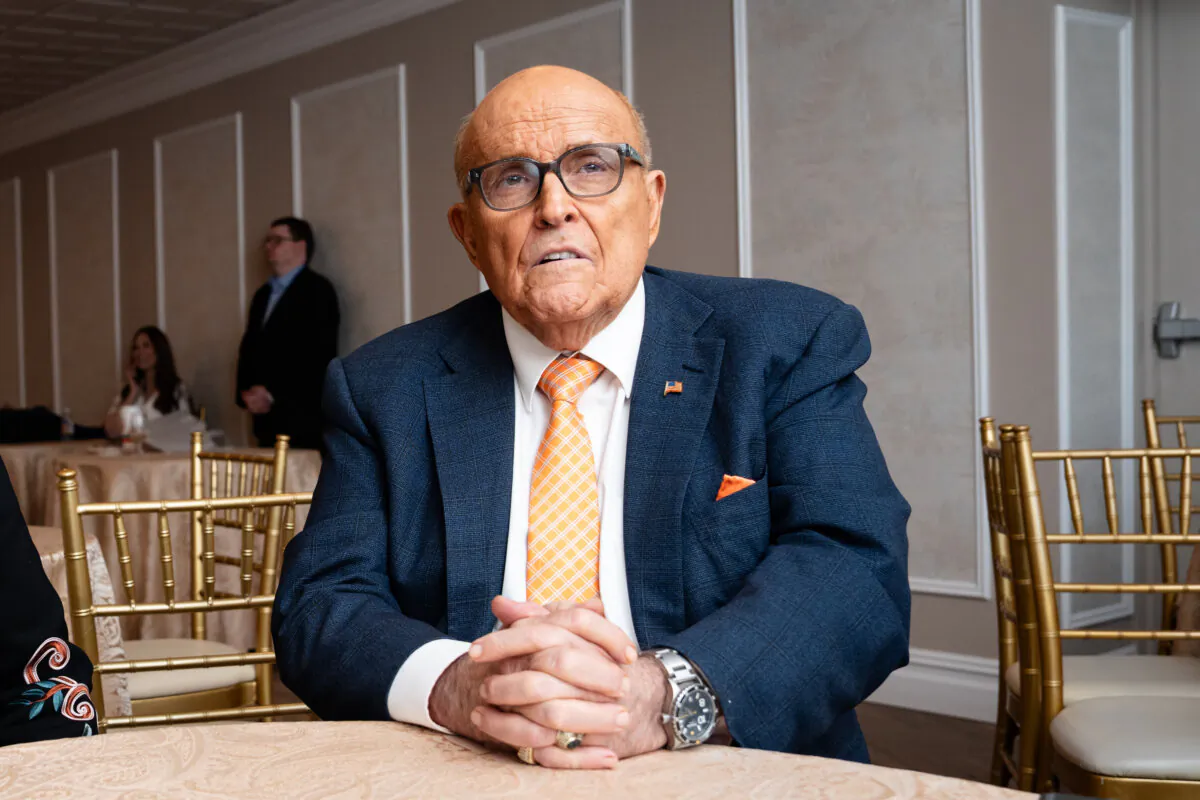 Former New York City Mayor Rudy Giuliani at the Queens Village Republican Club’s 150th Anniversary Lincoln Dinner in Queens Village, N.Y., on March 2, 2025. (Samira Bouaou/The Epoch Times)
