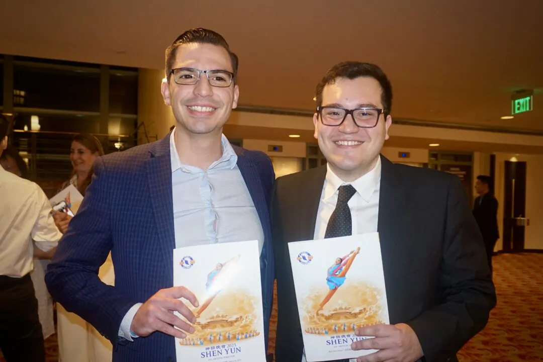 Jorge Galicia (L) and Esteban Hernandez enjoyed Shen Yun at the Kravis Center for the Performing Arts–Dreyfoos Hall on March 19, 2025. (Yeawen Hung/The Epoch Times)