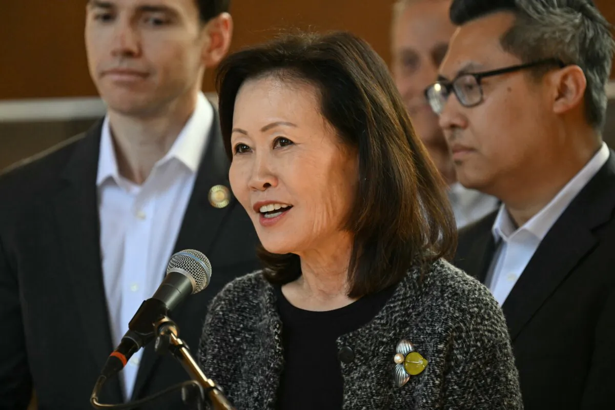 Rep. Michelle Steel (R-Calif.) speaks during a press conference at Union Station in downtown Los Angeles on Feb. 20, 2025. (Patrick T. Fallon/AFP via Getty Images)