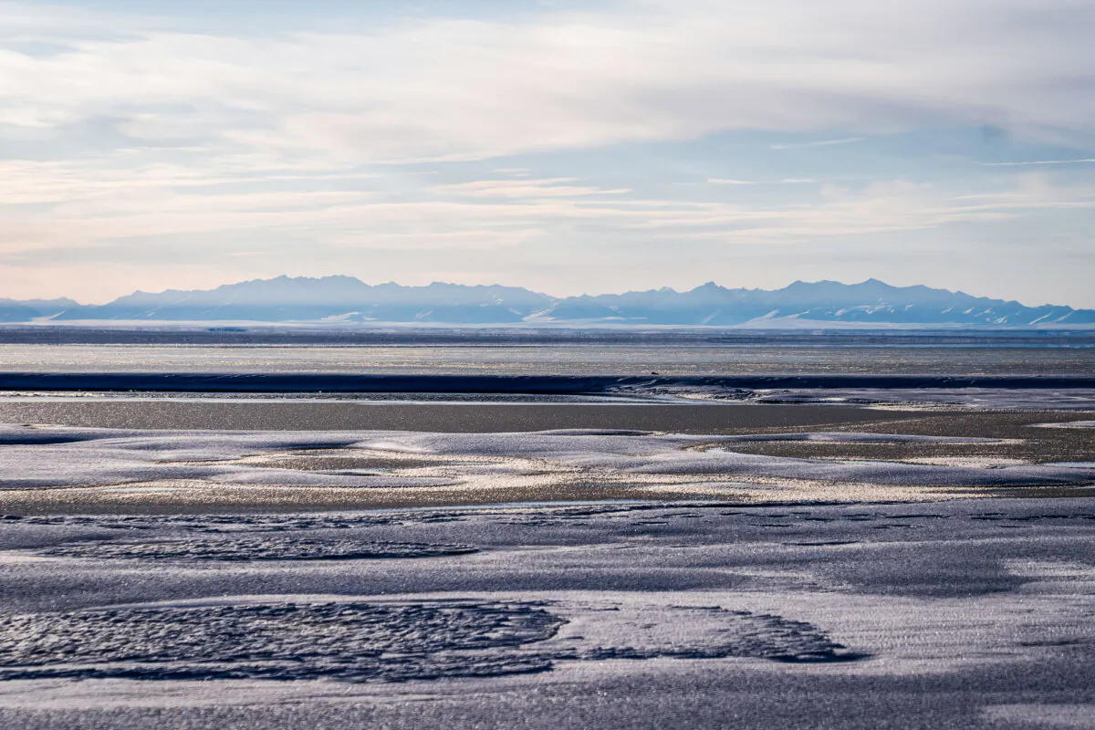 The Kaktovik Lagoon and the Brooks Range mountains of the Arctic National Wildlife Refuge in Kaktovik, Alaska, on Oct. 15, 2024. (Lindsey Wasson/AP Photo)