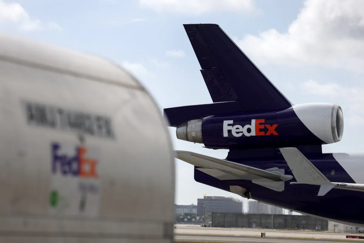 A FedEx plane prepares to leave at Miami International Airport, on Feb. 12, 2025. (Joe Raedle/Getty Images)