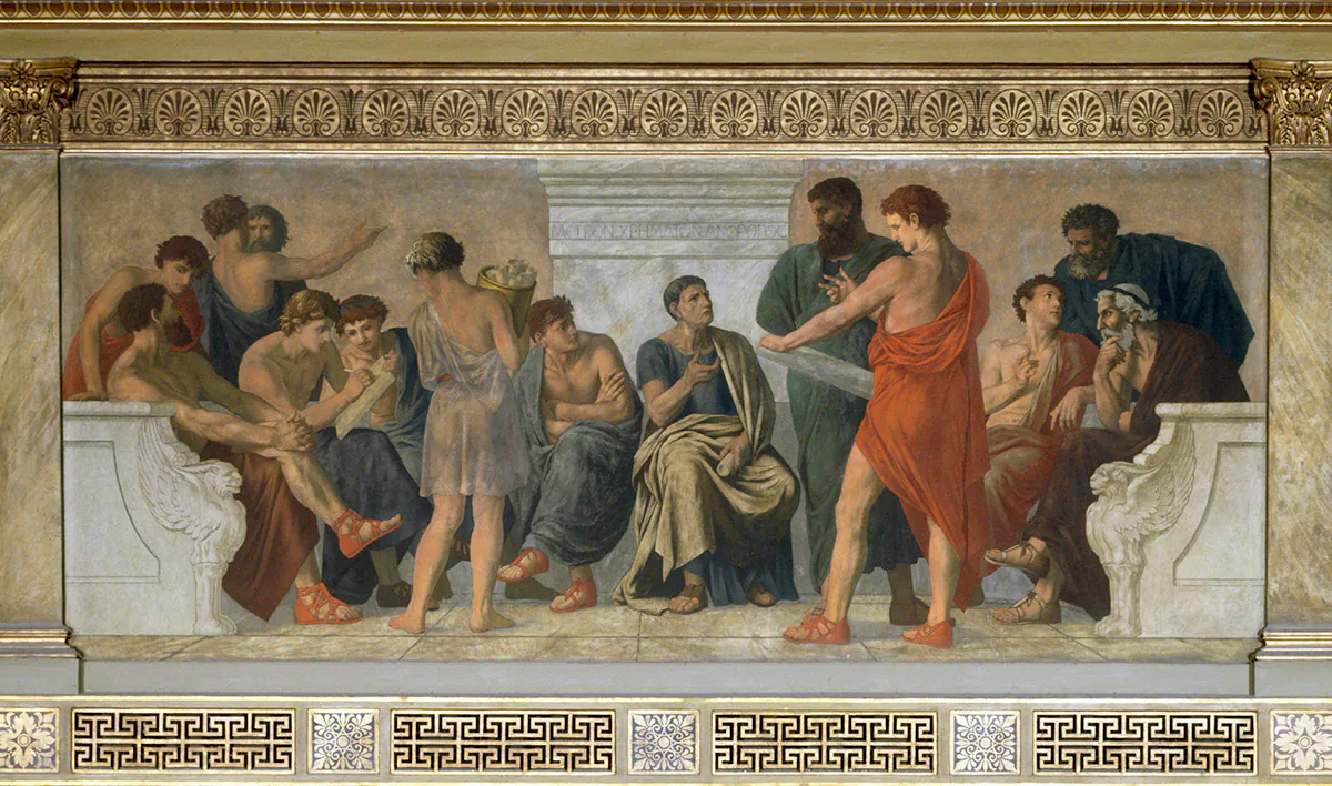School of Aristotle. Fresco by Gustav Adolph Spangenberg, 1883-88. (Public Domain)