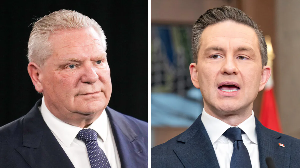 (L–R) Ontario Premier Doug Ford; Conservative Leader Pierre Poilievre. (The Canadian Press/Chris Young; Adrian Wyld)