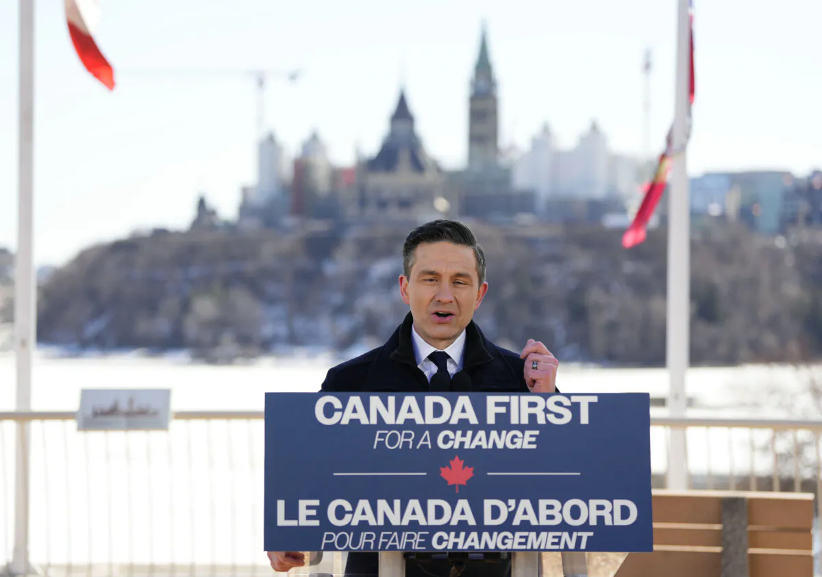 Conservative Leader Pierre Poilievre speaks at a news conference to launch his campaign for the federal election in Gatineau, Que., on March 23, 2025. (The Canadian Press/Justin Tang)