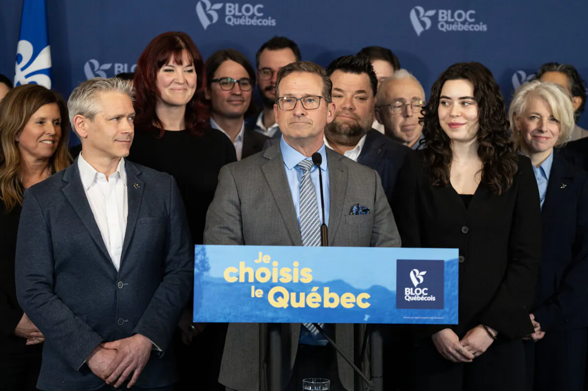 Bloc Québécois Leader Yves-François Blanchet speaks at a news conference in Montreal on March 23, 2025. (The Canadian Press/Christinne Muschi)