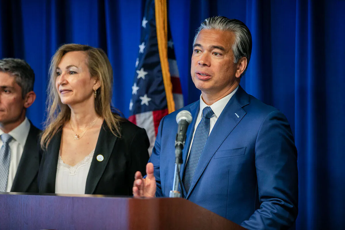 California Attorney General Rob Bonta speaks at a press conference, in a file image. (Courtesy of California Attorney General's Office)