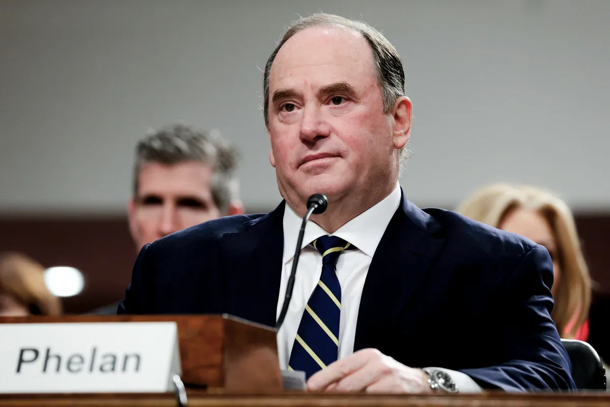 John Phelan at a Senate Armed Services confirmation hearing in Washington on Feb. 27, 2025. (Anna Moneymaker/Getty Images)