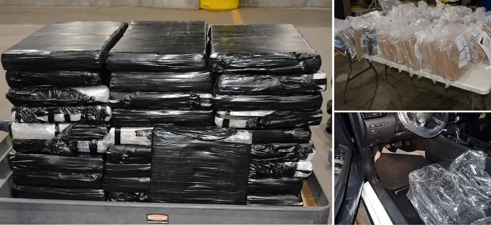 A total of 119 bricks containing 142 kilograms of cocaine was found by Montreal border officers in new vehicles being shipped across the Canadian border. (CBSA handout photo)