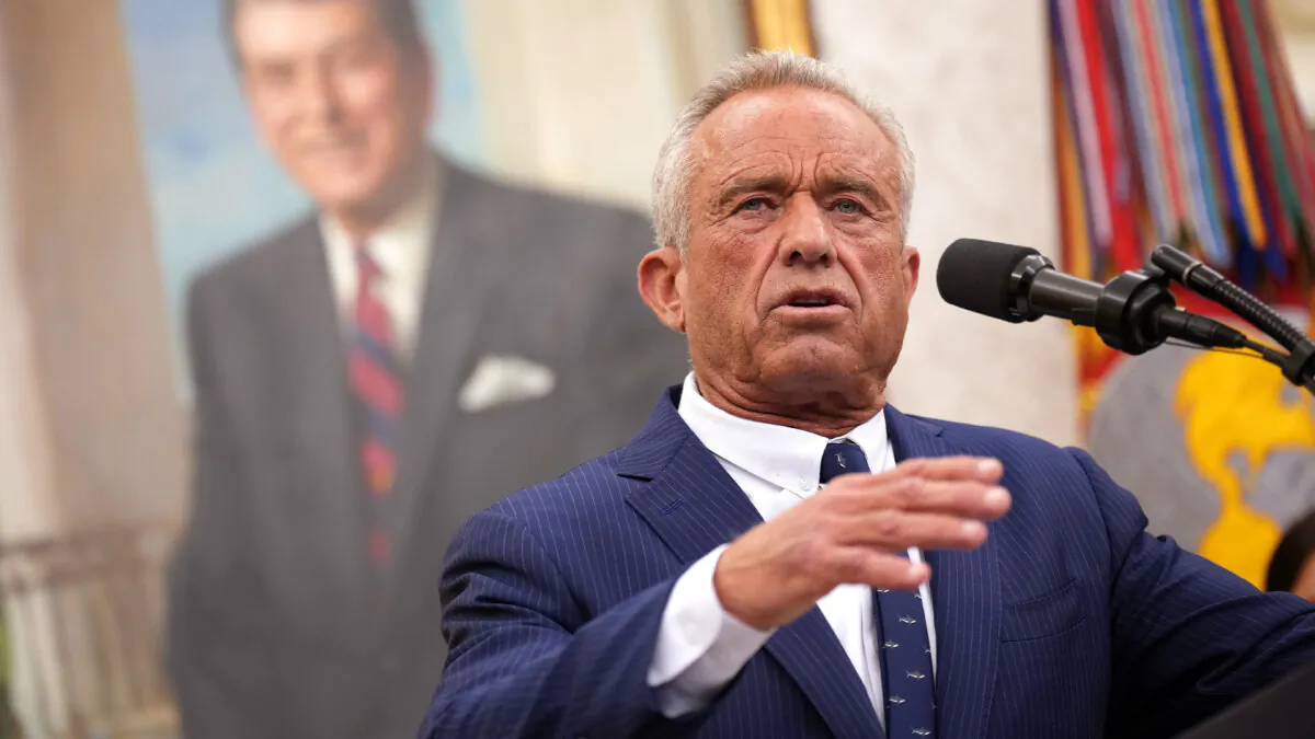Robert F. Kennedy Jr. speaks after being sworn in as Secretary of Health and Human Services, in the Oval Office of the White House, on Feb. 13, 2025. (Andrew Harnik/Getty Images)