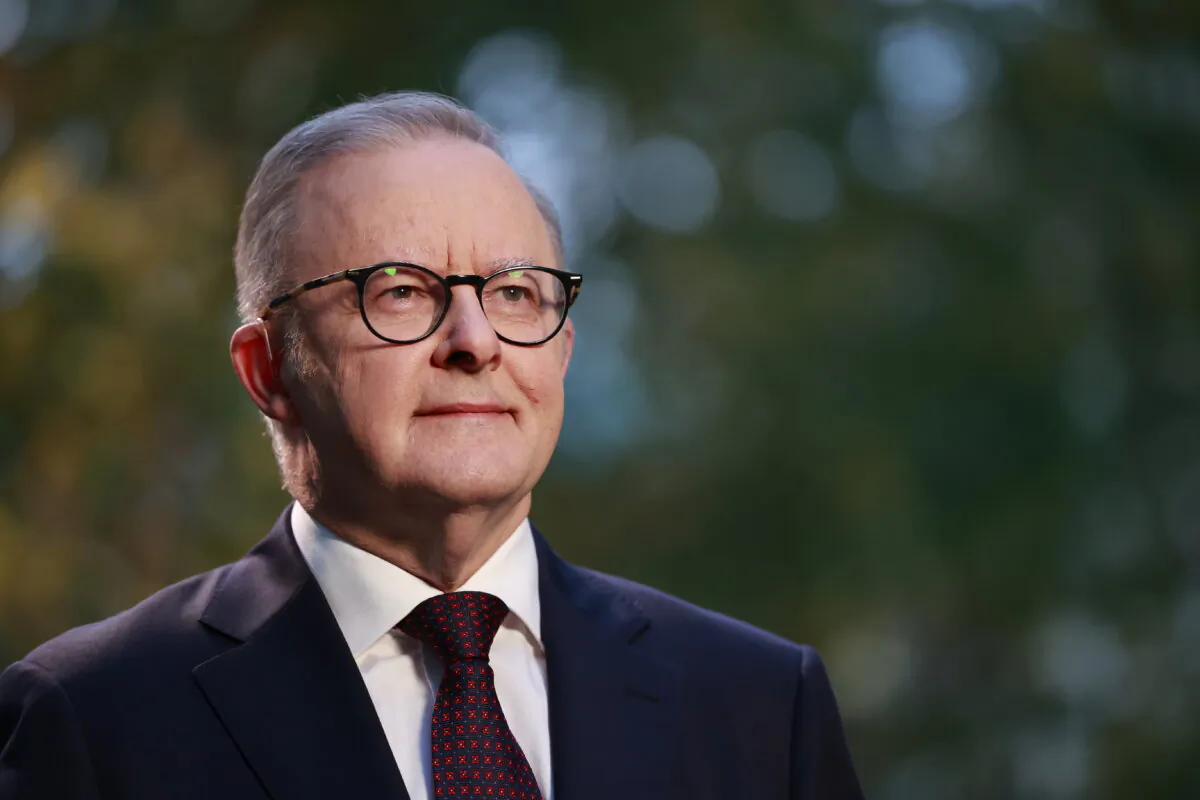 Australian Prime Minister Anthony Albanese speaks to the the media at Parliament House in Canberra, Australia, on March 26, 2025. (Hilary Wardhaugh/Getty Images)