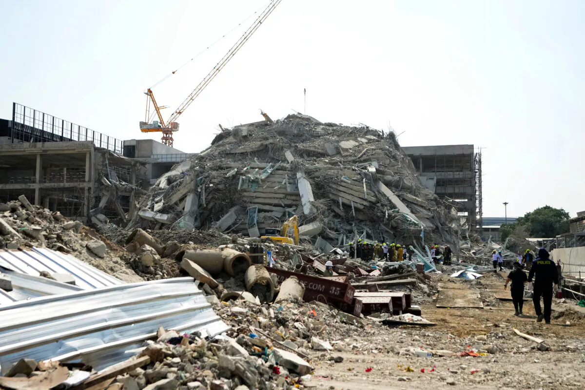 Rescuers work at the site of a high-rise building under construction that collapsed after a 7.7 magnitude earthquake in Bangkok, Thailand, on March 28, 2025. (Sakchai Lalit/AP Photo)