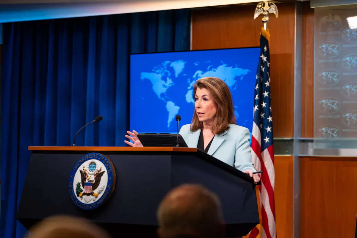 State Department spokesperson Tammy Bruce speaks during a press briefing in Washington on March 28, 2025. (Madalina Vasiliu/The Epoch Times)