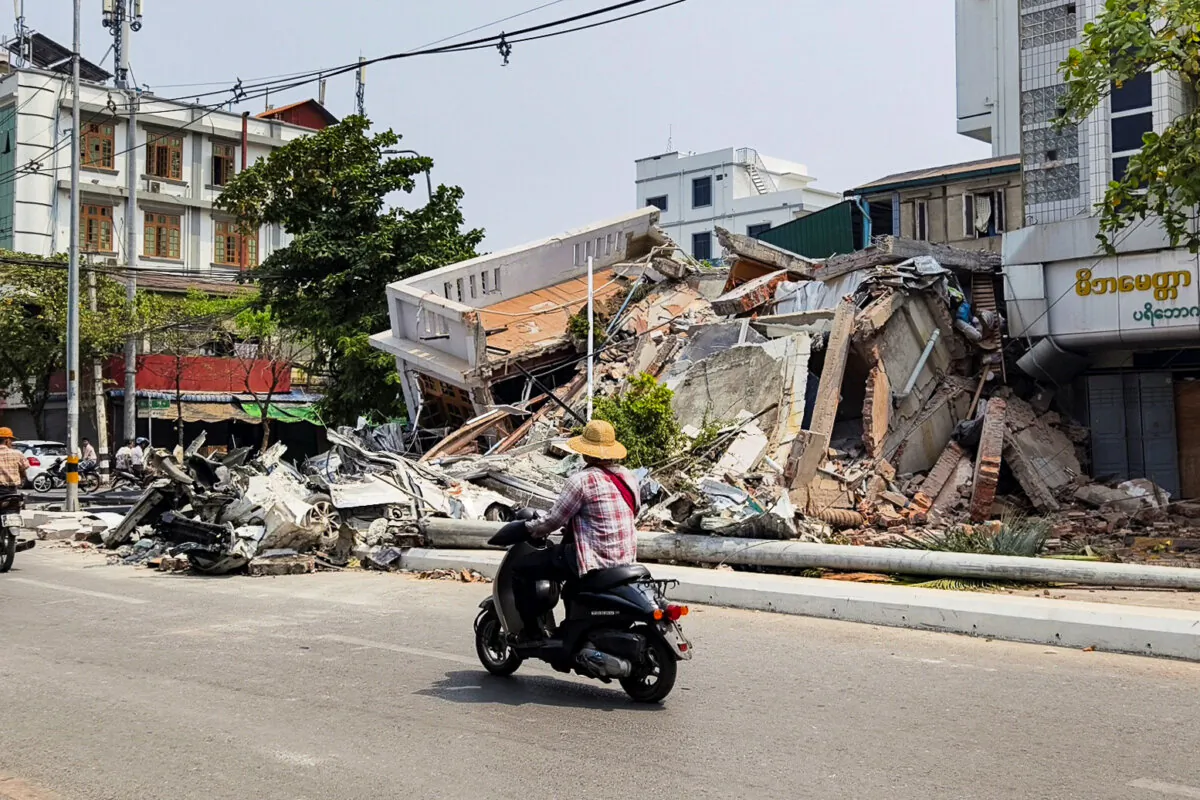 Debris from a collapsed building is seen in Mandalay after a strong earthquake struck central Burma, also known as Myanmar, on March 29, 2025. (Reuters/Stringer)