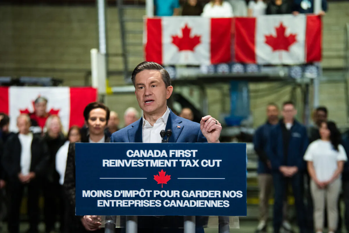 Conservative Leader Pierre Poilievre holds a press conference at Petro Plastics Corporation Ltd. in Toronto on March 30, 2025. (The Canadian Press/Laura Proctor)