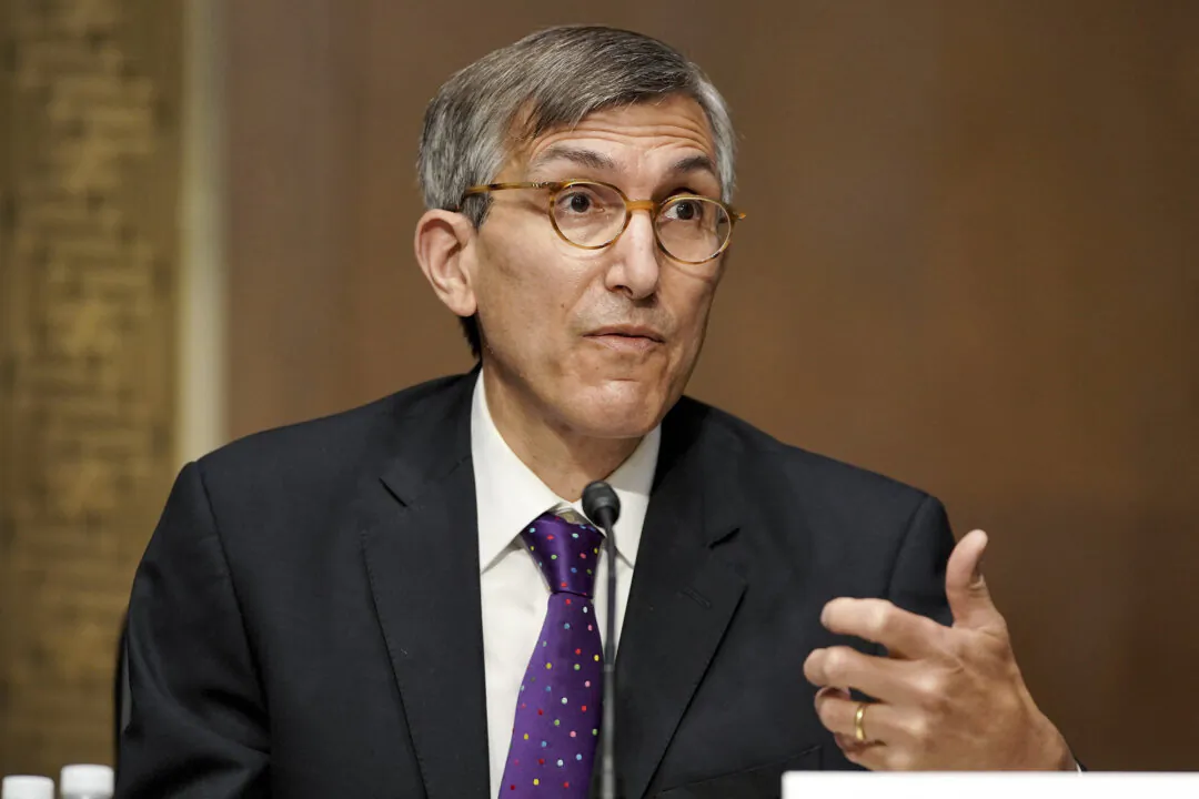 Dr. Peter Marks, director of the Center for Biologics Evaluation and Research within the Food and Drug Administration, answers a question during a Senate Health, Education, Labor and Pensions Committee hearing at the U.S. Capitol in Washington on May 11, 2021. (Greg Nash/AFP via Getty Images)