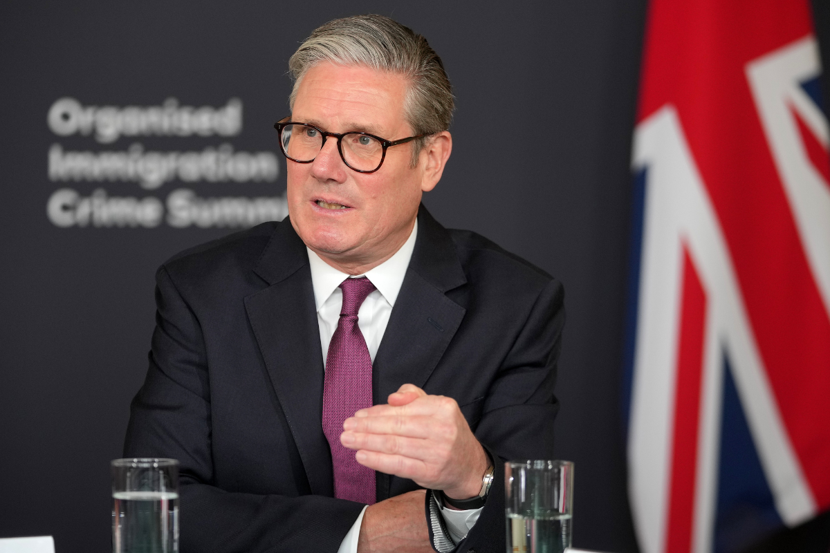 Prime Minister Sir Keir Starmer leads a roundtable discussion at the Organised Immigration Crime Summit at Lancaster House in central London, England, on March 31, 2025.(Kin Cheung/PA Wire)