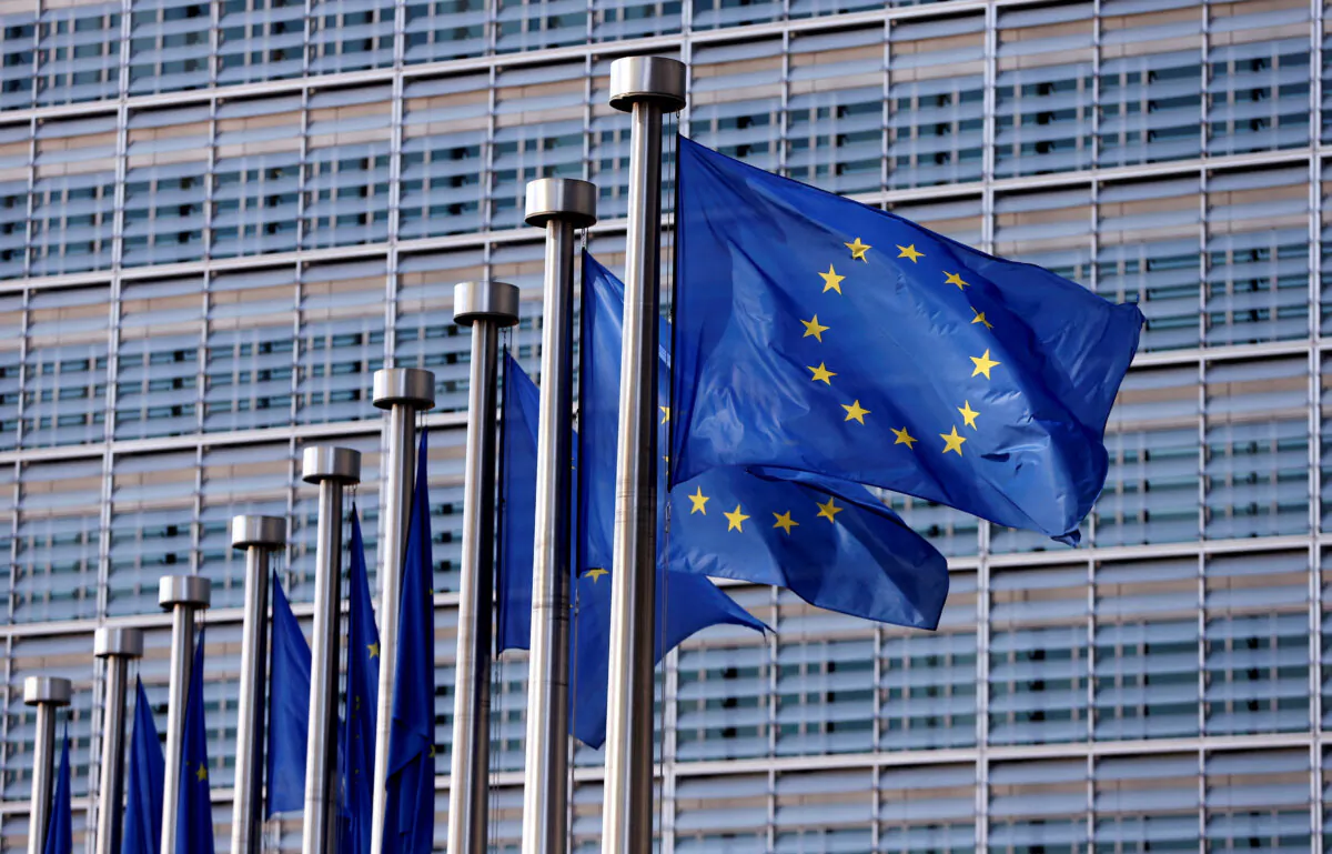 European Union flags flutter outside the EU Commission headquarters in Brussels on April 20, 2016. (Francois Lenoir/Reuters)