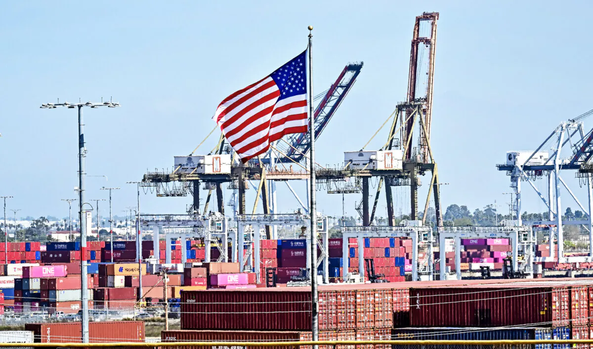 Shipping containers are stacked at the Port of Long Beach in Long Beach, Calif., on March 4, 2025. (Frederic J. Brown/AFP via Getty Images)