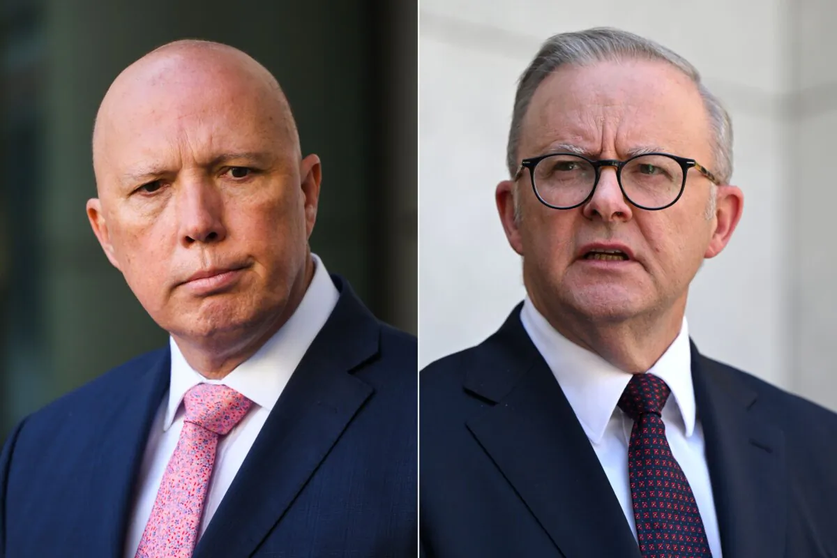 A combination diptych created on March 5, 2025 of Leader of the Opposition Peter Dutton (L) and Australian Prime Minister Anthony Albanese (R). (AAP Image/Mick Tsikas, Lukas Coch)