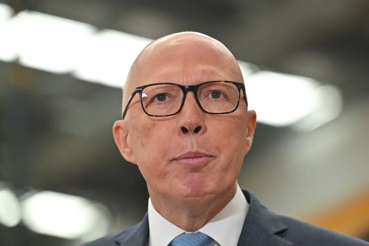 Leader of the Opposition Peter Dutton at a press conference after visiting the Cougar Mining Equipment facility in Tomago in the Hunter Valley on day 3 of his 2025 federal election campaign in the seat of Paterson, in New South Wales, Australia on March 31, 2025. (AAP Image/Mick Tsikas)